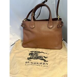 Burberry Medium Banner House Check Leather Tote, Tan